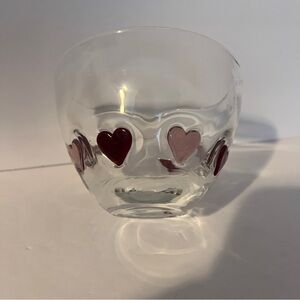 Clear Glass Bowl with Red Heart Accents
